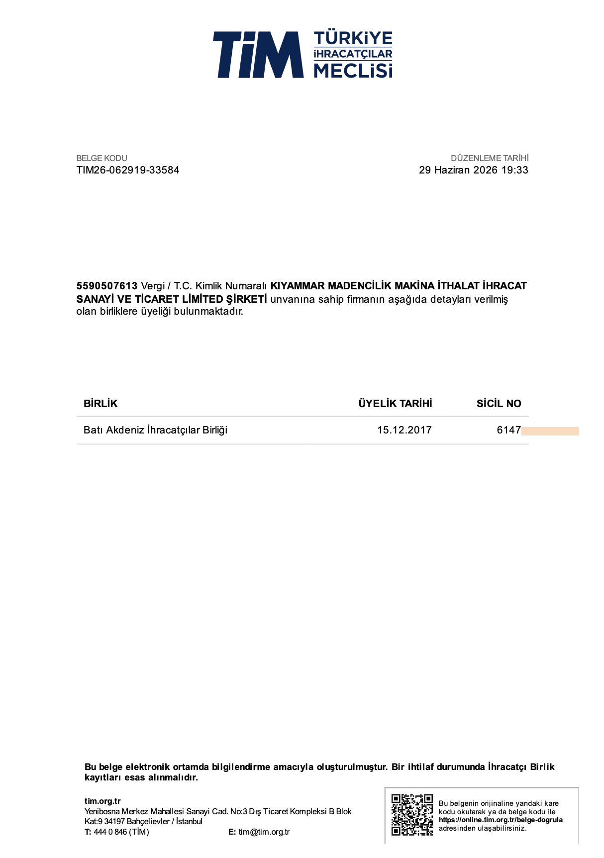 Registered Exporter Certificate