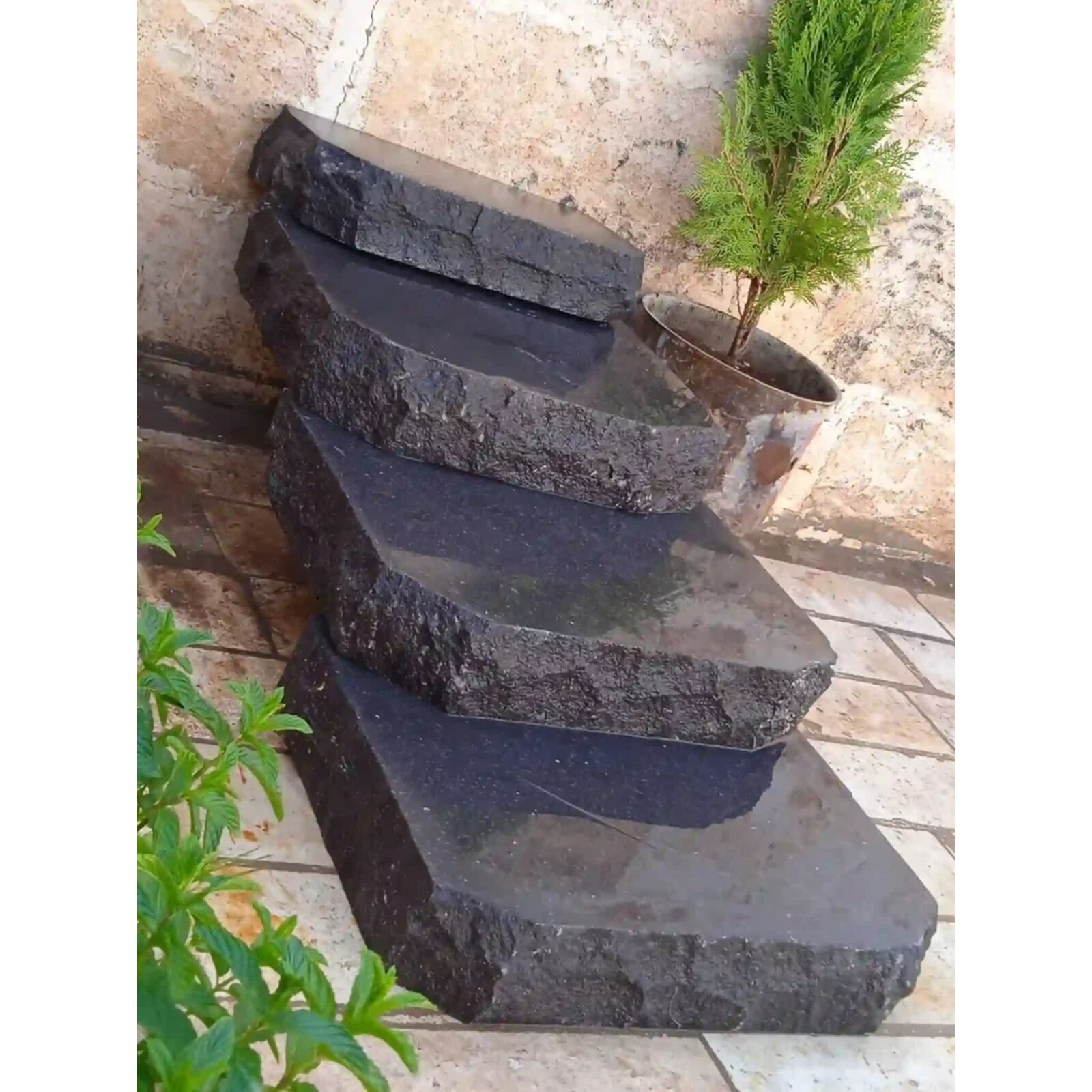 Black Basalt Paver Steps – Hex Pavers – Garden Stepping Pavements
