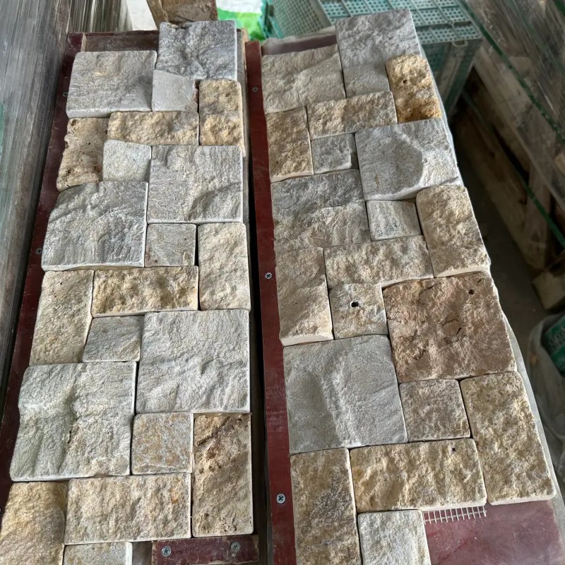 Warm Golden Cream Limestone Stacked Stone Panels