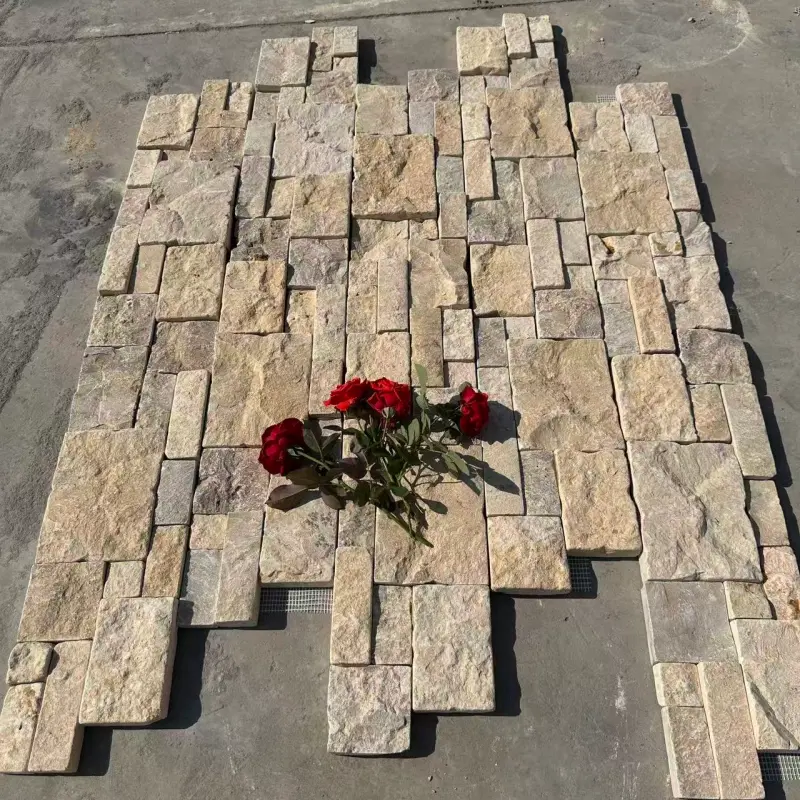 Warm Golden Cream Limestone Stacked Stone Panels
