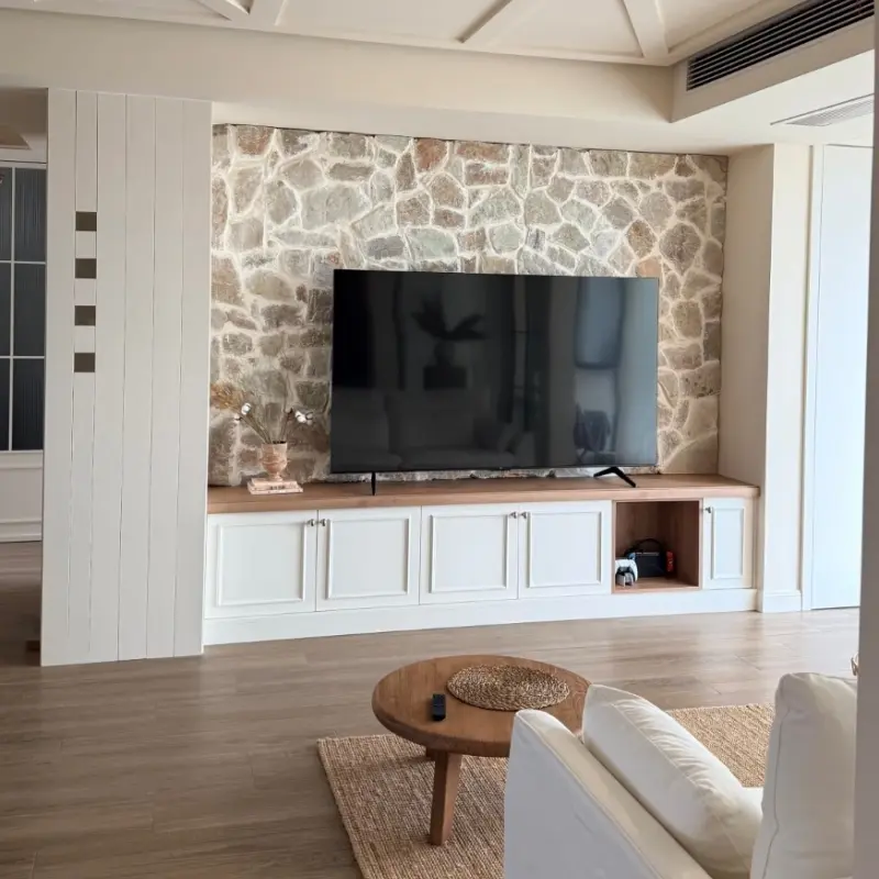 Cream Crazy Paving for Fireplace Wall