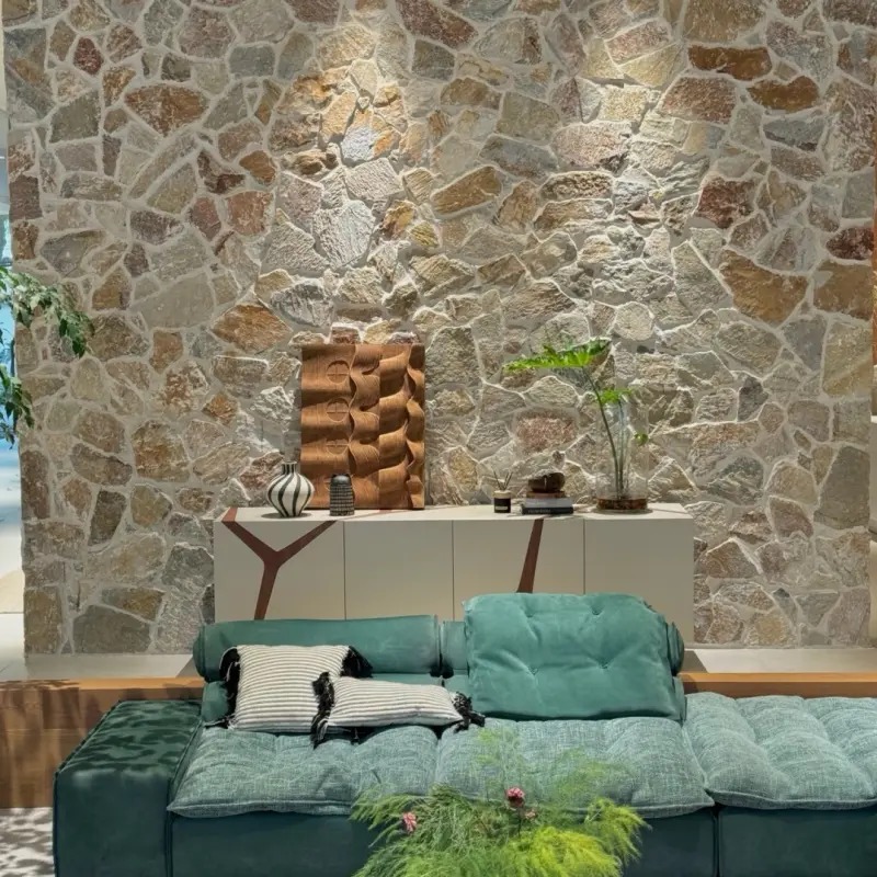 Cream Crazy Paving for Fireplace Wall
