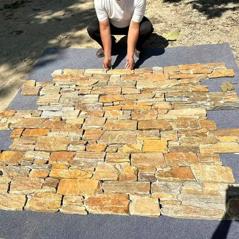 Yellow Rusty Stacked Stone Panels for Fireplace & Wall Cladding