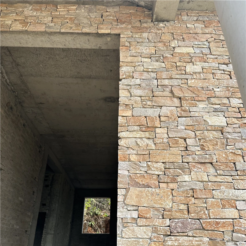 Yellow Rusty Stacked Stone Panels for Fireplace & Wall Cladding