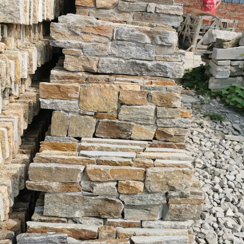 Yellow Rusty Stacked Stone Panels for Fireplace & Wall Cladding
