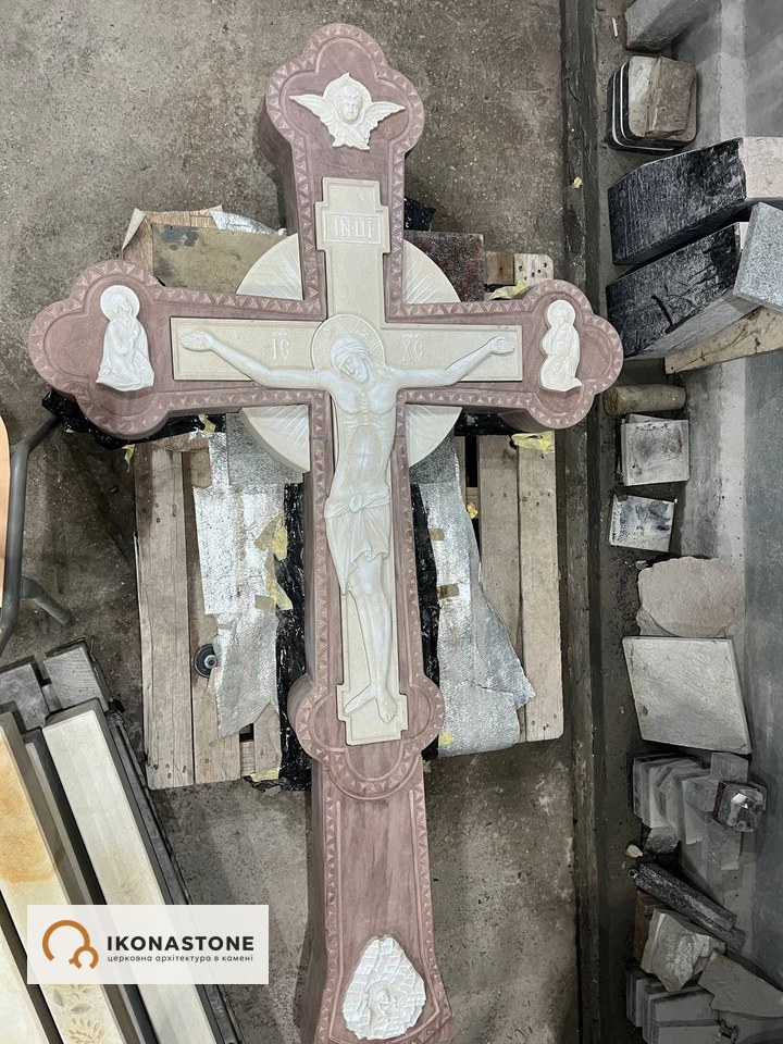 Stone Cross with Carved Crucifixion
