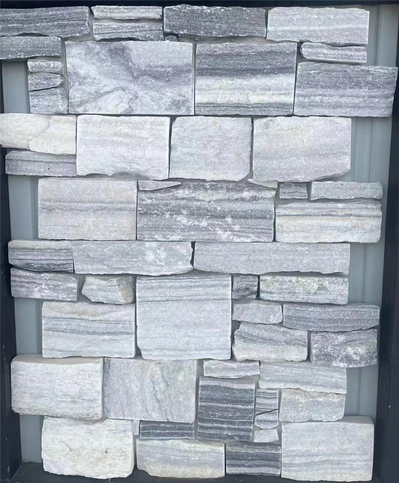 Grey White Stacked Stone Veneer for Facade & Landscape