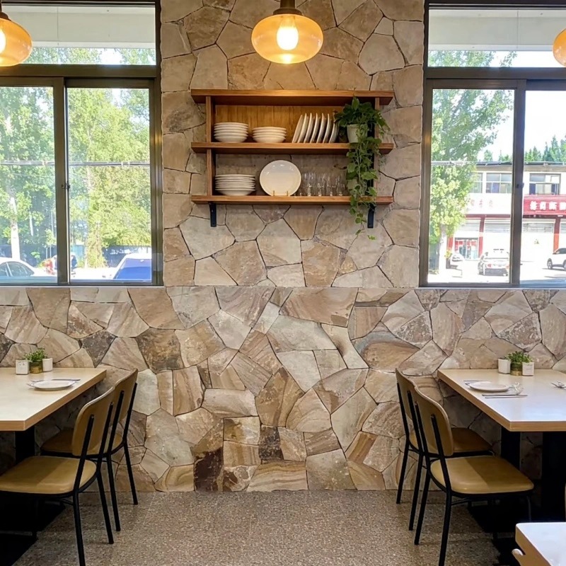 Yellow Slate Irregular Stone Cladding for Courtyard Walls